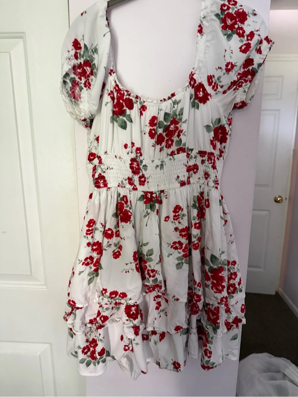 Hollister White Dress Romper with Red Floral Print
